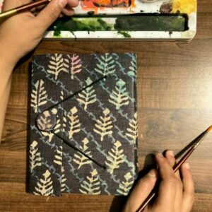 Ginger Bread Upcycled Handloom Fabric Journal with Button - Ruled