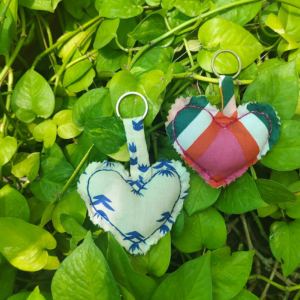 Handmade Upcycled Heart Keychain (Pack of 2) by The Second Wardrobe